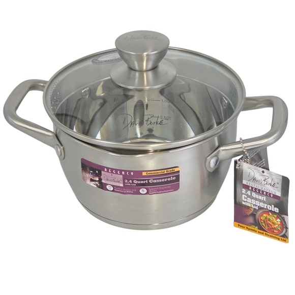 David Burke Cookware Regency 2.4Qt Stainless Steel Casserole Pot Straining Lid‎ - Picture 3 of 15